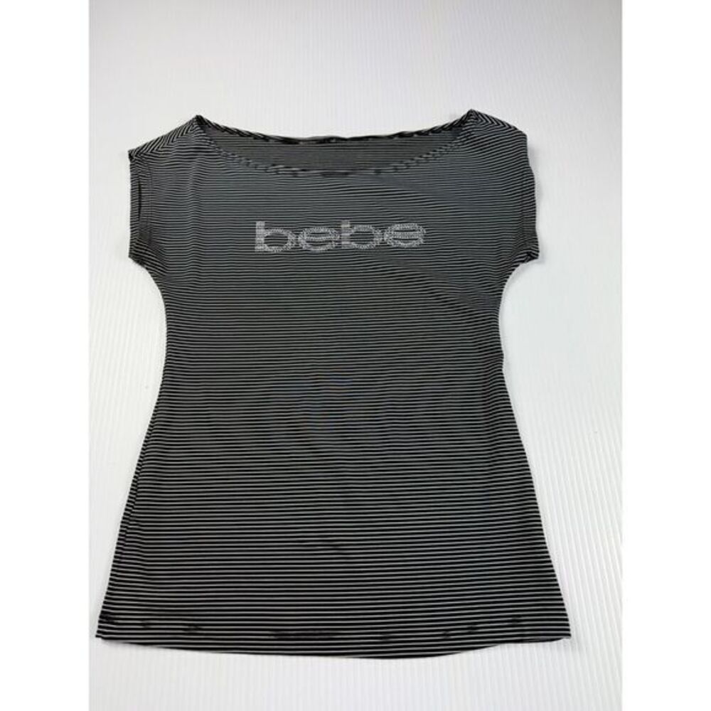 Bebe Black & White Striped Fitted Tank Top Casual Summer Sleeveless Shirt